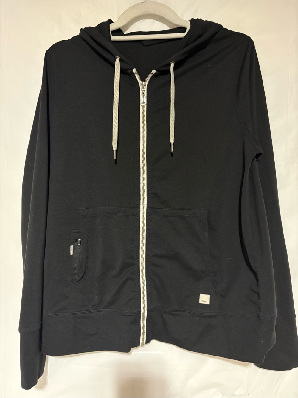 Vuori Black Zip-Up Hoodie with White Drawstrings